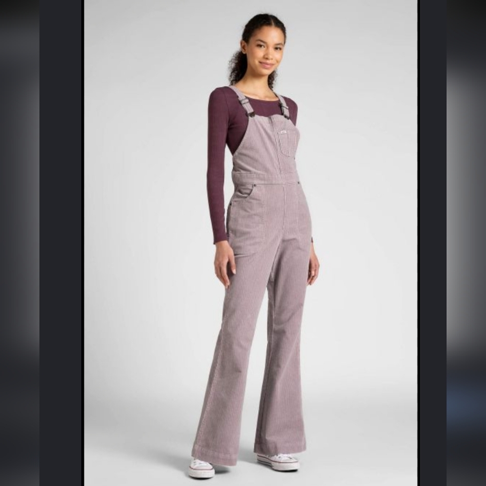 Lee Women's Dusty Mauve Corduroy Flare Overalls